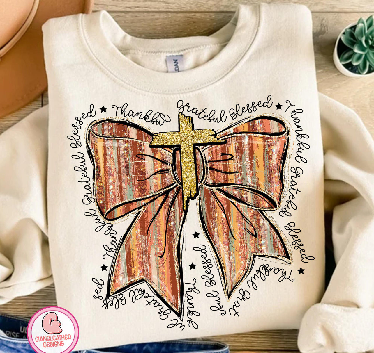 Bow With Cross Thankful