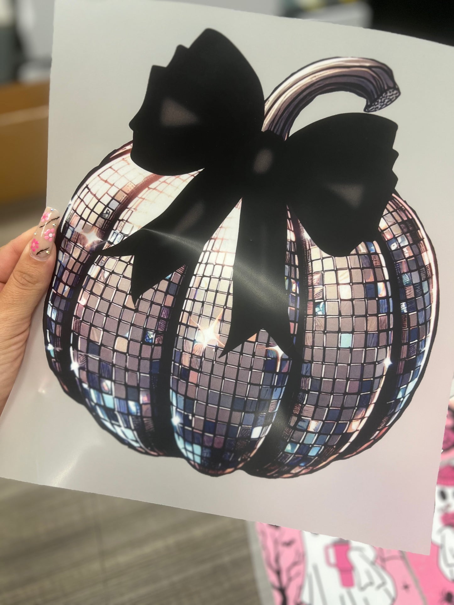 DISCO PUMPKIN SILVER BLACK BOW