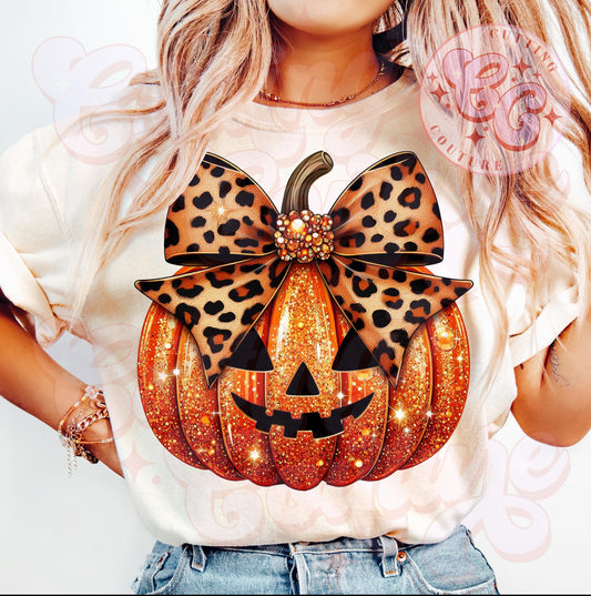 Glitter Pumpkin Leo Bow